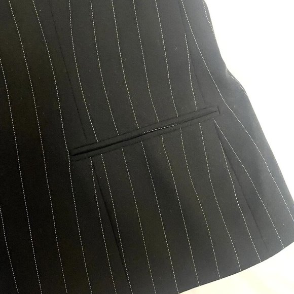 Ralph Lauren Black Pinstripe Wool Blazer Leather Collar Size 12 Made in U.S.A. - Picture 8 of 11